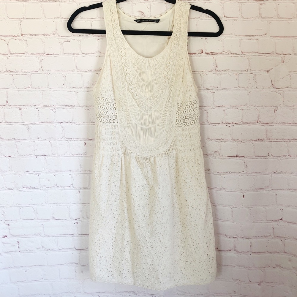 [Zara Trafaluc] Ivory Crochet Racerback Dress Med